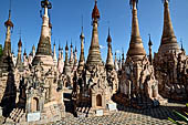 Rows of stupas in the Kakku (Kekku) Pagoda complex. The complex was kept hidden from the rest of the world until 2002 when it was opened to foreigners. Shan State, Burma (Myanmar). 